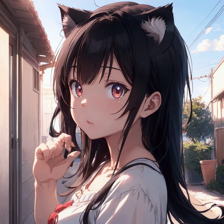 score 9, source anime, a kitty cat, one hand up, sunlight, hyper detailed, cinematic lighting, 8k, masterpiece, 