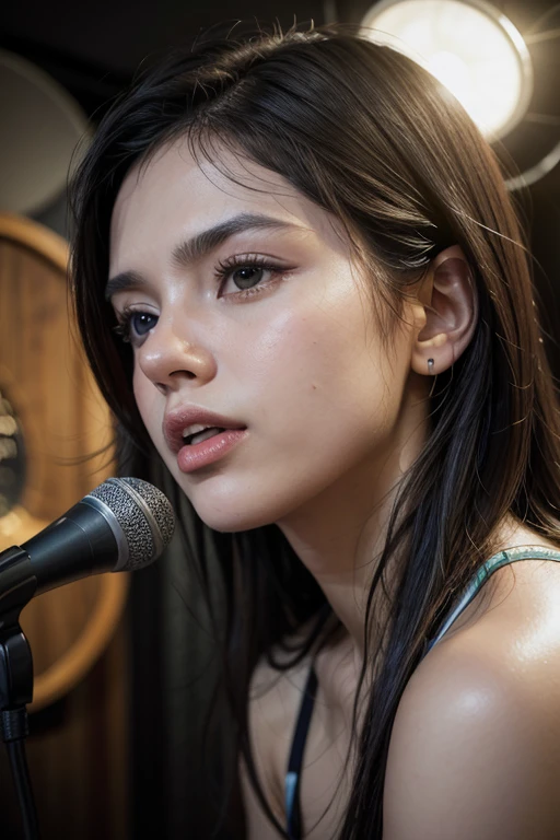 Girl singing song face focus