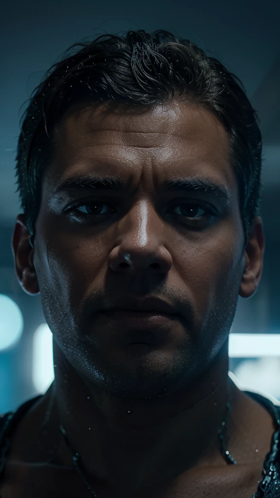 closeup shot of Marcus, a big business man, handcuffed by policemen, 8k realistic imagery, ultra hd, blue scenery like a movie scene, inspired by blade runner movie scene, blue tone