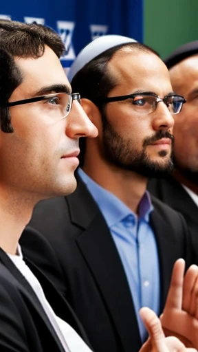 A group of Jews gathered focus on the face