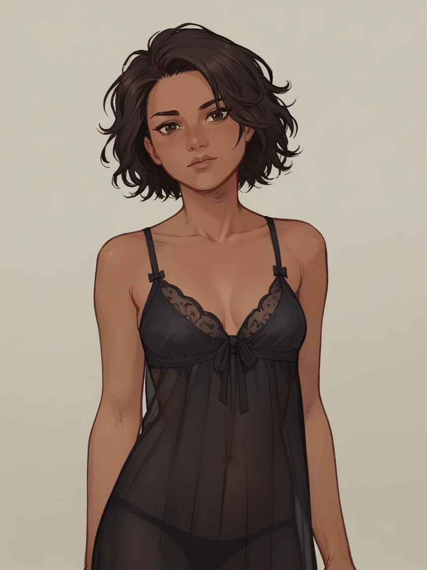 score_9, score_8_up, score_7_up, score_6_up, score_5_up, score_4_up, wh33z13, 1girl, Green longe hair, , black Silk nightgown, dark Brown eyes,