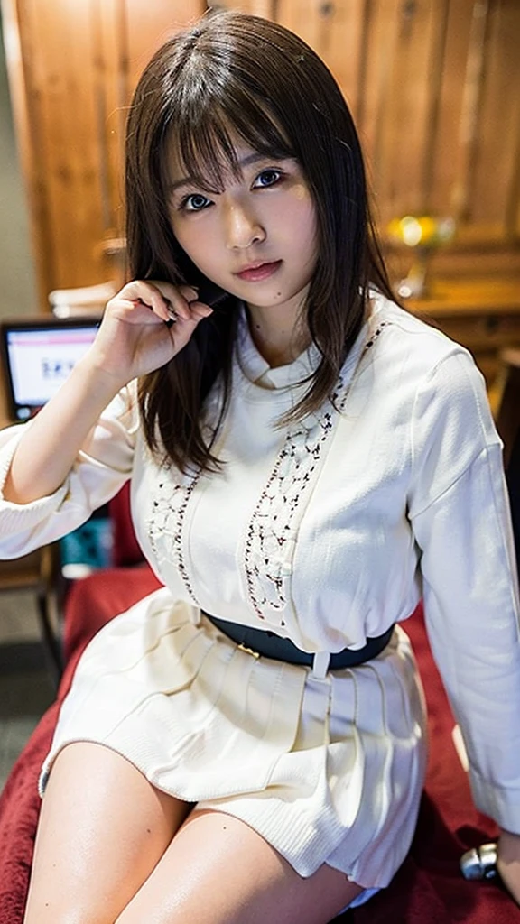 Photo-realistic quality、A woman in a white blouse is holding a golf club, Japanese girls uniform, Cute school girl, Realistic young gravure idol, Young and cute gravure idol, High school girl posing, Surreal , Young and skinny gravure idol,Girl wearing short-sleeved blouse, Japanese Model、Sheer white blouse