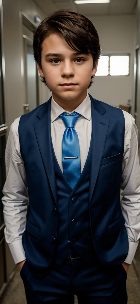 13 year old male in blue tie and suit and vest
