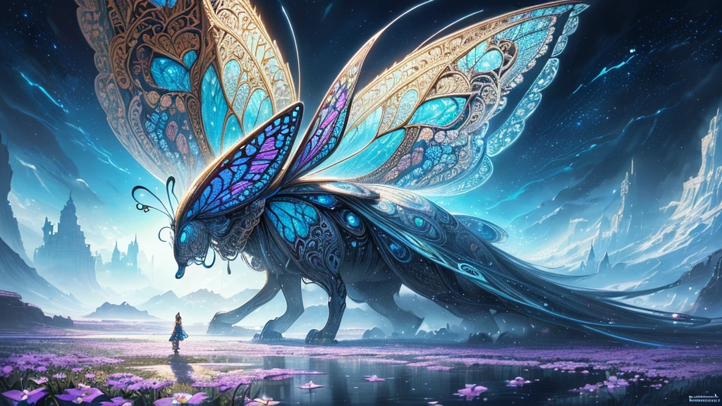 ((highest quallity)),(ultra-high resolution),(very detailled),(Detailed Description),((The best CG)),(a masterpiece),ultra-detailed art,amazing drawing art,(Fantasy art with intricate details:1.5), Utopia of eternal spring,Colorful butterflies、The blue sky stretches infinitely、clear flow、Little Flower々、a person in the middle
