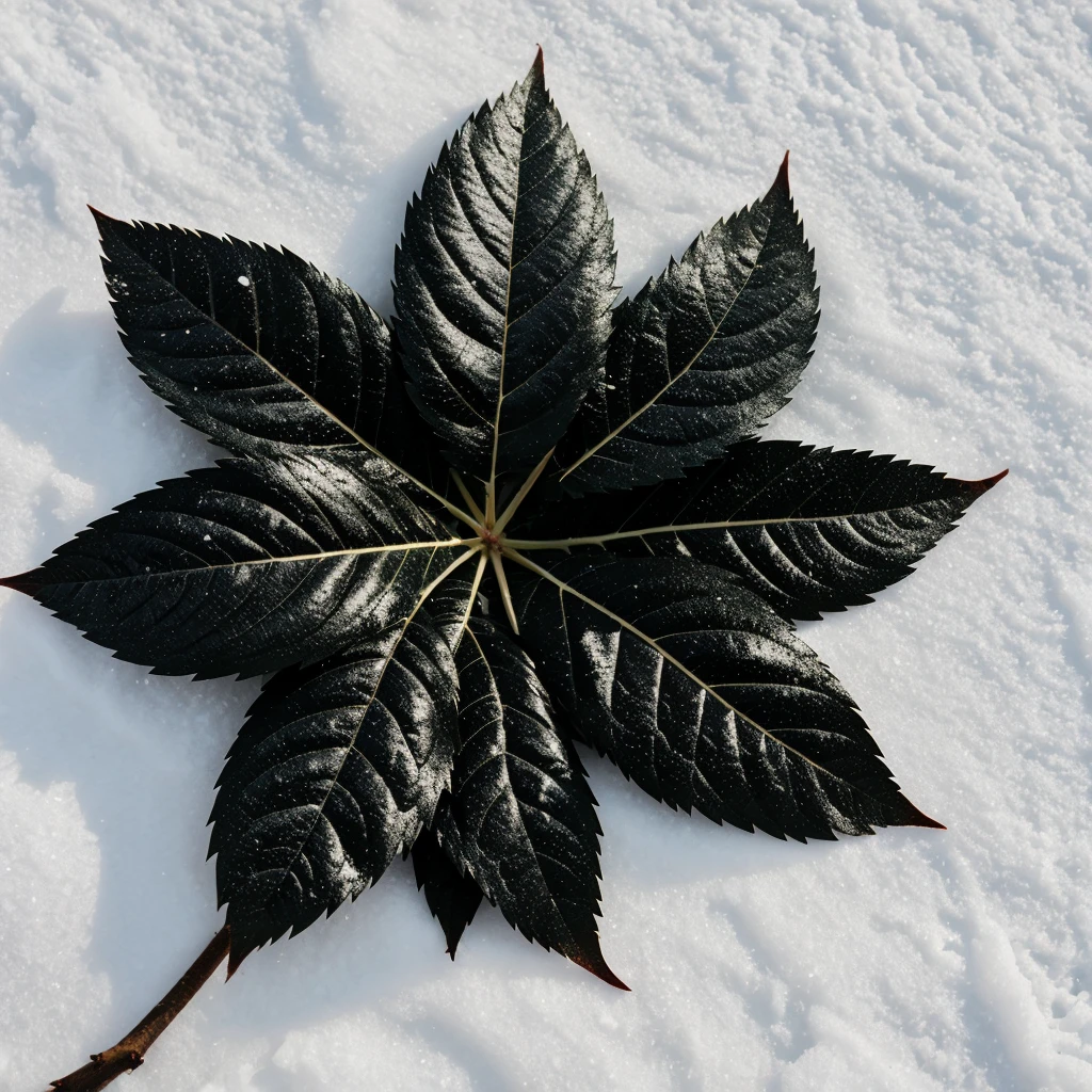 generate for me minimalistic, very realistic black leaves of a plant on a snow-white background