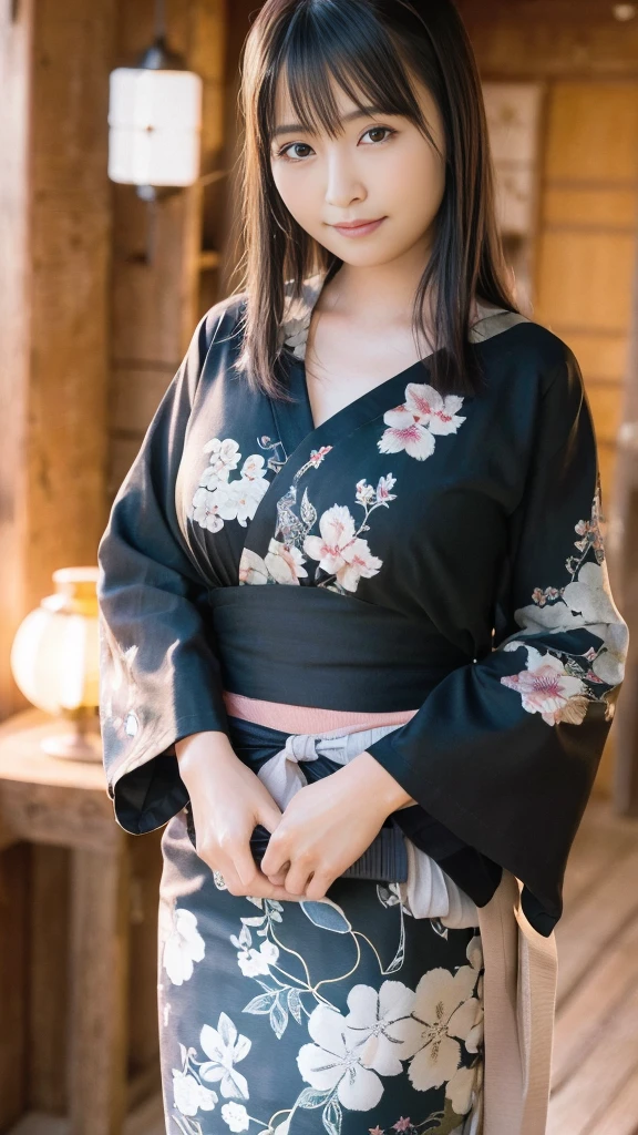 (8K、Raw photography、Highest quality、masterpiece:1.2),(Black Hair、Dark Eyes:1.9),(Flower pattern kimono:1.6)、View your viewers,Front view,White skin,(Three braids:1.3)、(Tight waist:1.6)、(Clothes that accentuate the shape of the breasts:1.0)、(Big Breasts :1.3)、Slim figure、Ultra-high resolution,beautiful,beautiful fece,(One person、No background:1.9),whole bodyボディー,Japanese women,(reality的:1.37)、Photon Mapping,reality、(Baby-faced and cute: 1.4)、(Cute Smile: 1.8)、(Round face: 1.8)、Radio City、Physically Based Rendering、Depth of field rally background、photograph, (I can see your knees、Thigh close-up:1.8),(:1.6),whole body、Great quality