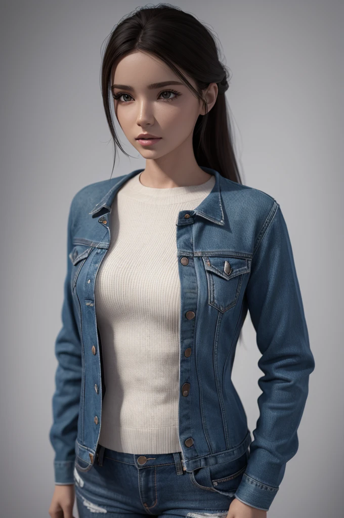 3D drawing of a woman with glued clothes