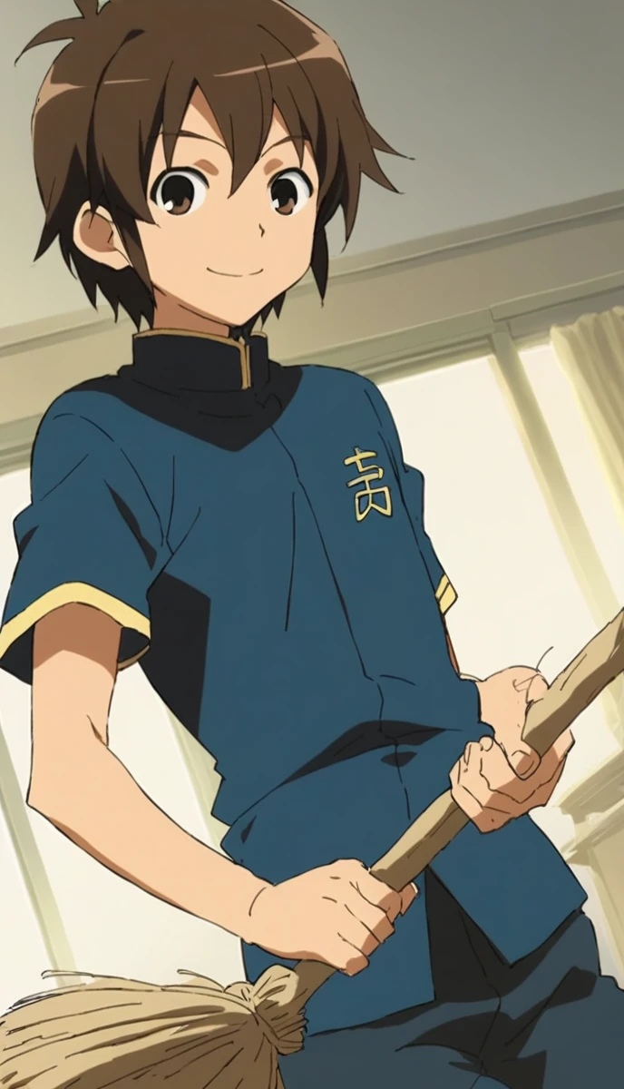 score_9, score_8_superior, score_7_superior, score_6_superior, score_5_superior, score_4_superior, sauce_anime, 1人のboy, Handa Shinichi, Brown Hair, Brown eyes, Pause, anime, 一人のboy, Handa Shinichi, Brown Hair, Brown eyes, stop temporarily, smile, View your audience, Cartoon man with a broom, Man with a broom, 床をcleaningする, juvenile, doing hard work, Using a broom, High quality illustrations, , classroom、boy、cleaning、cleaning当番、housework、anime, 一人のboy, Handa Shinichi, Brown Hair, Brown eyes,stand、床をほうきでcleaningする、evening、1人のboy、Concept art illustration、The background is the main、evening