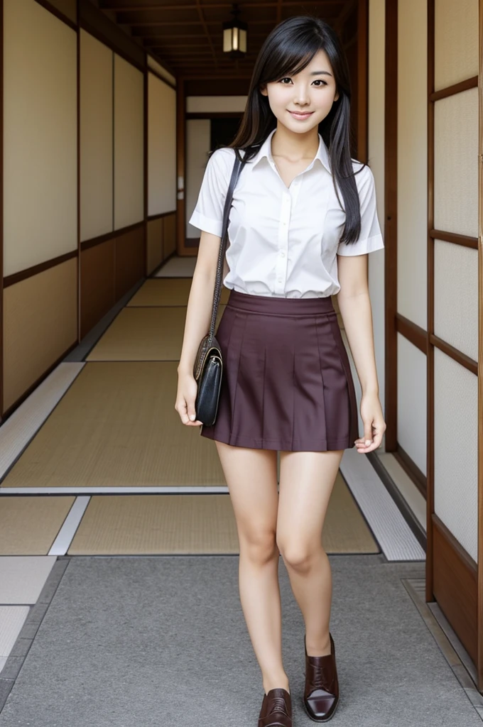 Beautiful Japanese girl with very short skirt