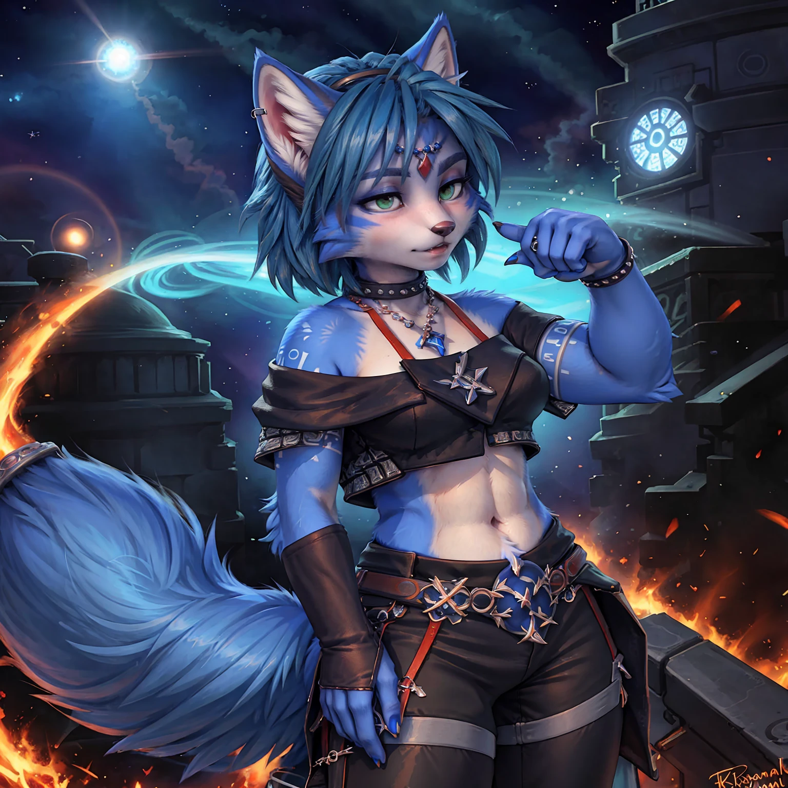 A beautiful and detailed (sweet picture) of ((Krystal)), Star Fox Krystal,  green eyes, medium breasts, (((Long blue hair 1.3))),  anthro, furry, (of Fluff-Kevlar, Bayard Wu, Personalami, Pino Daeni),  detailed fluffy fur, detailed face, (fluffy), 1 girl, alone, Haare bedecken ein Auge:1.4, großes glückliches Lächeln, giving you a thumbs hoch, 