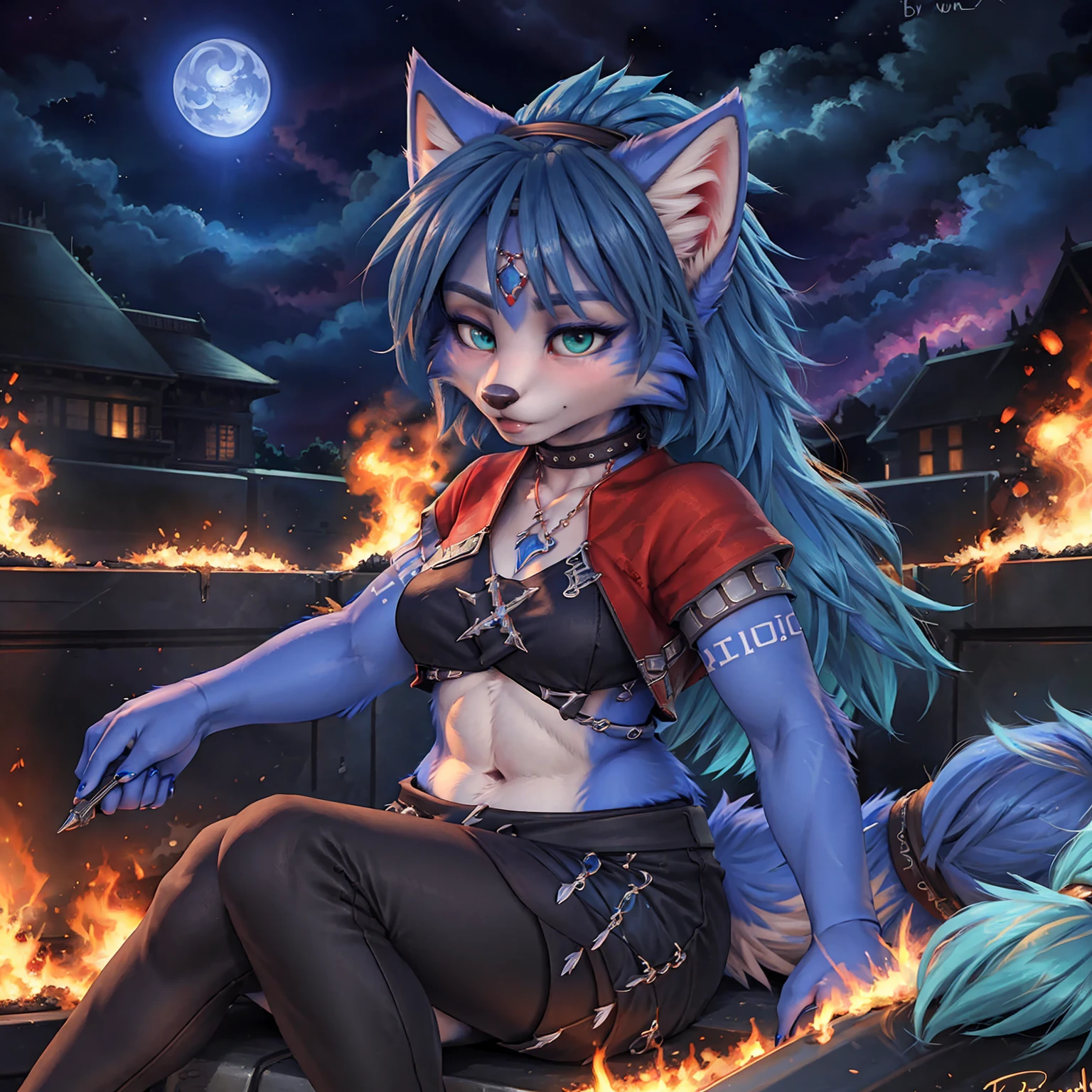 A beautiful and detailed (sweet picture) of ((Krystal)), Star Fox Krystal,  green eyes, medium breasts, (((Long blue hair 1.3))),  anthro, furry, (of Fluff-Kevlar, Bayard Wu, Personalami, Pino Daeni),  detailed fluffy fur, detailed face, (fluffy), 1 girl, alone, Haare bedecken ein Auge:1.4, großes glückliches Lächeln, giving you a thumbs hoch, 