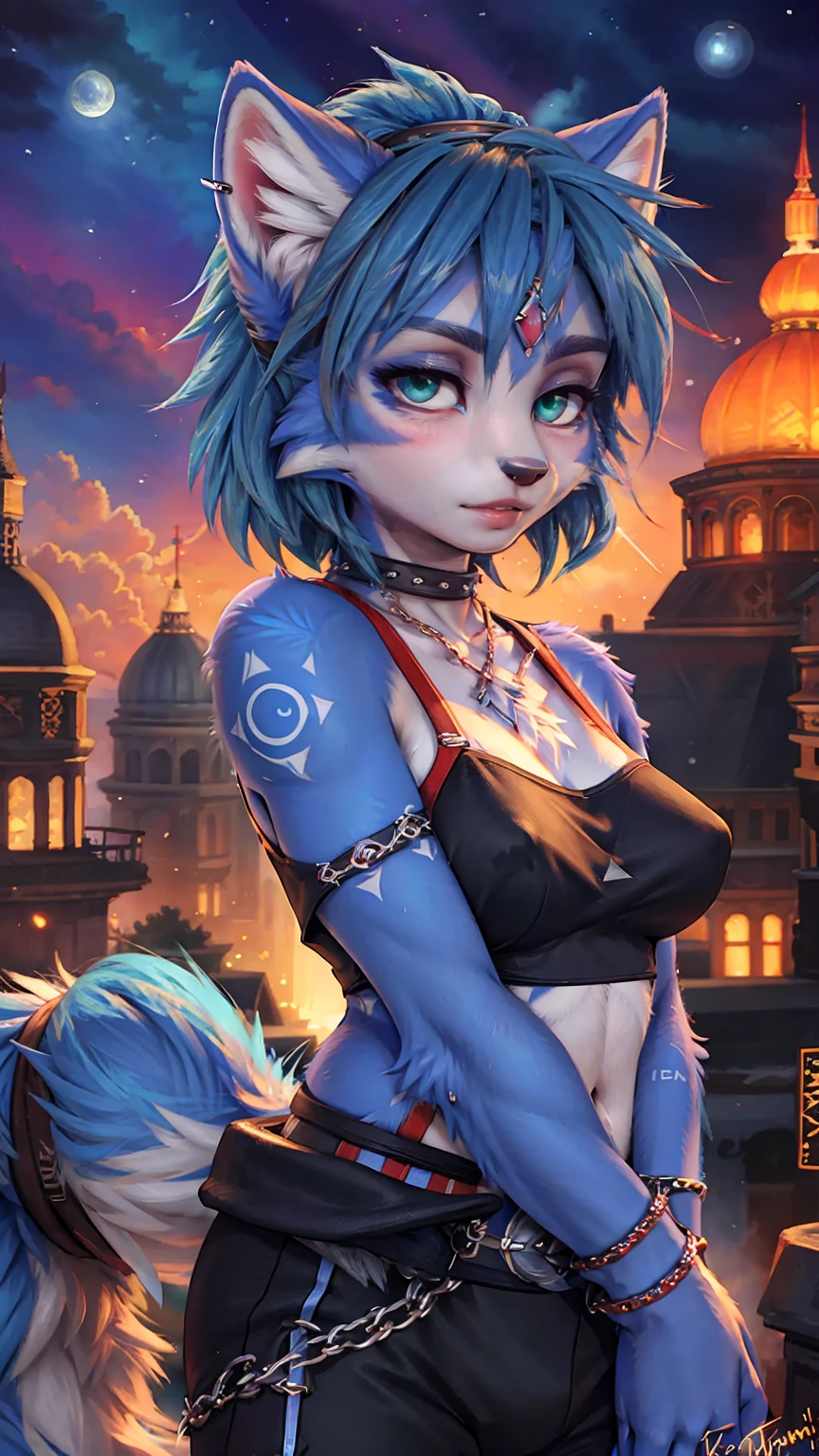 A beautiful and detailed (sweet picture) of ((Krystal)), Star Fox Krystal, green eyes, medium breasts, (((Long blue hair 1.3))), anthro, furry, (of Fluff-Kevlar, Bayard Wu, Personalami, Pino Daeni), detailed fluffy fur, detailed face, (fluffy), 1 girl, alone, Haare bedecken ein Auge:1.4, großes glückliches Lächeln, giving you a thumbs hoch,