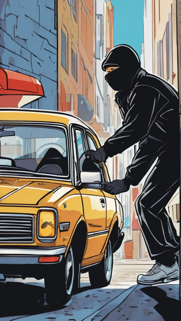 A person getting into a car but there's a robber