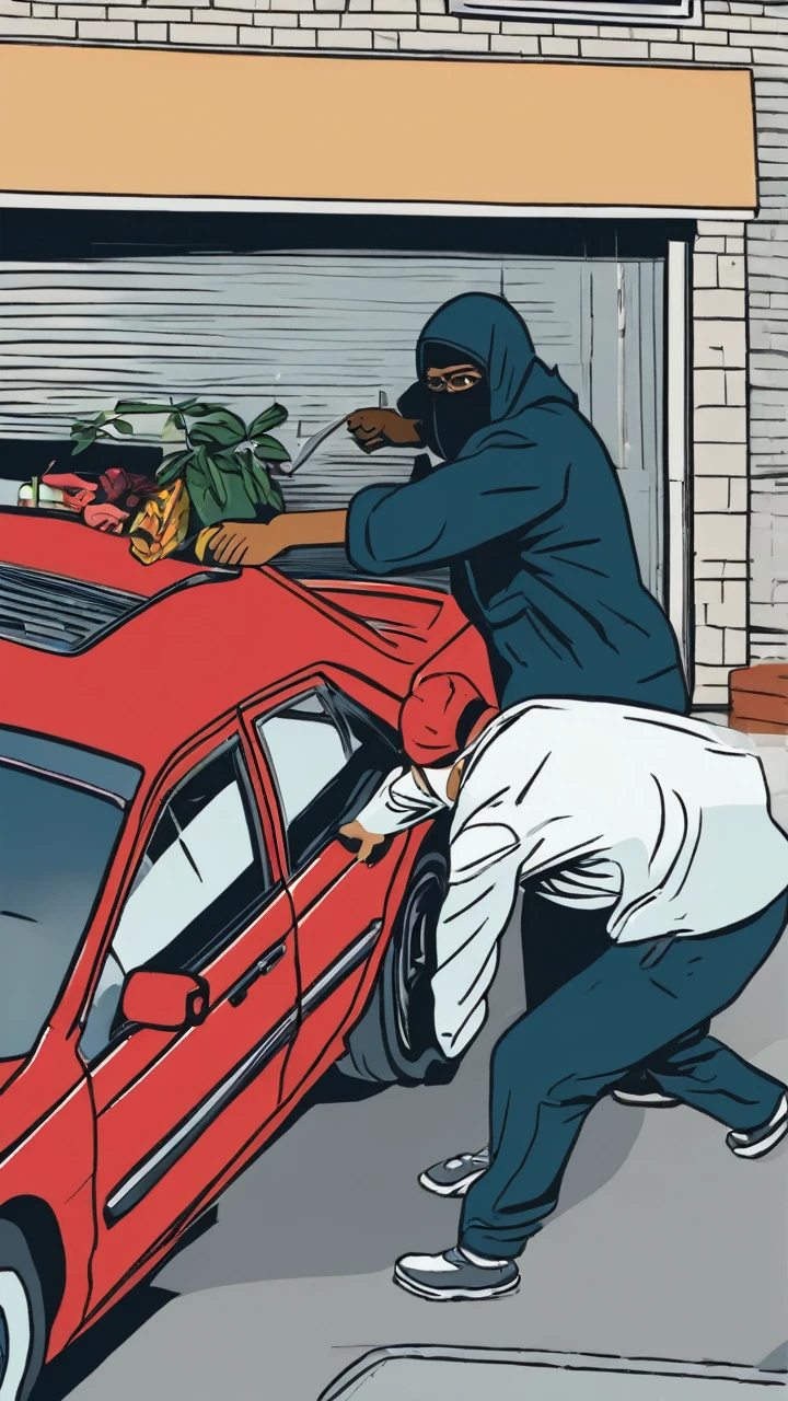 A person getting into a car but there's a robber