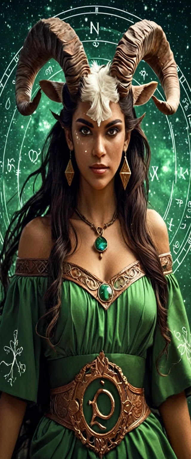 "representation of the zodiac sign Libra in the form of a woman: fantastic art in high definition (8K) with dark fire and red tones, wide and dark hair, penetrating and expressive eyes, and elements that identify libra as the libra or symbols related to this zodiac sign." mujer, chica, mujer, mujer.