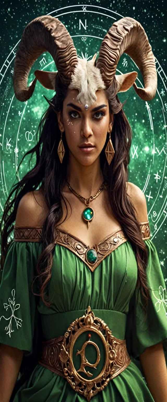 "representation of the zodiac sign Libra in the form of a woman: fantastic art in high definition (8K) with dark fire and red tones, wide and dark hair, penetrating and expressive eyes, and elements that identify libra as the libra or symbols related to this zodiac sign." mujer, chica, mujer, mujer.