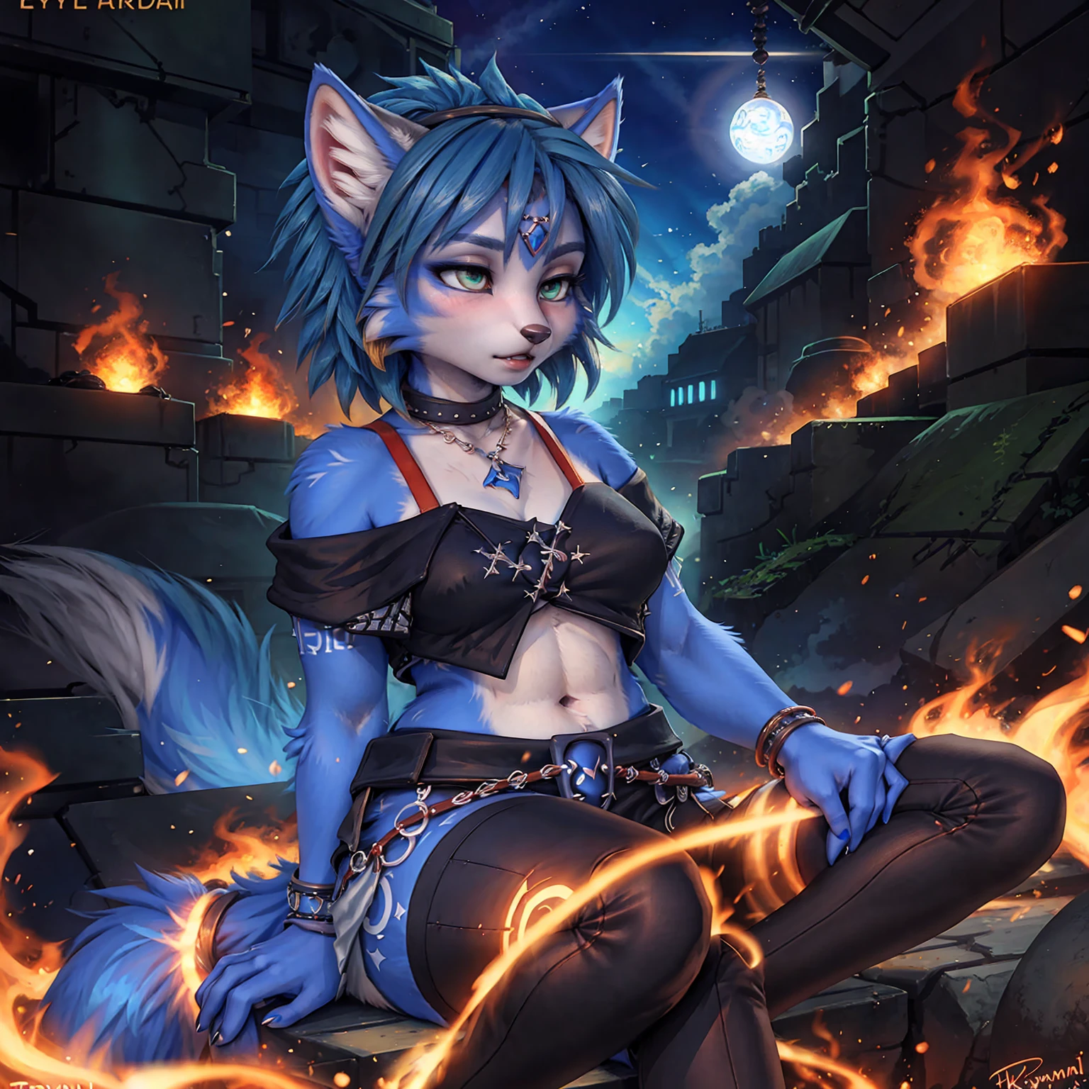 A beautiful and detailed (sweet picture) of ((Krystal)), Star Fox Krystal,  green eyes, medium breasts, (((Long blue hair 1.3))),  anthro, furry, (of Fluff-Kevlar, Bayard Wu, Personalami, Pino Daeni),  detailed fluffy fur, detailed face, (fluffy), 1 girl, alone, Haare bedecken ein Auge:1.4, großes glückliches Lächeln, giving you a thumbs hoch, 