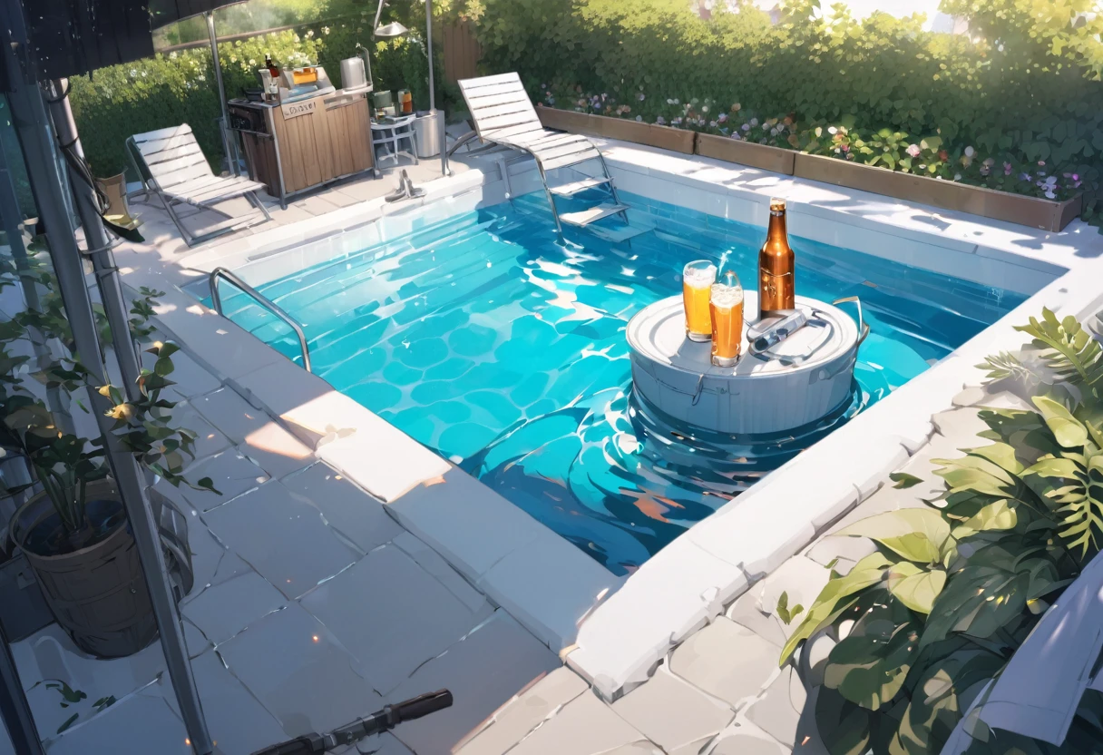 Soak in the vinyl pool and drink canned beer in the garden