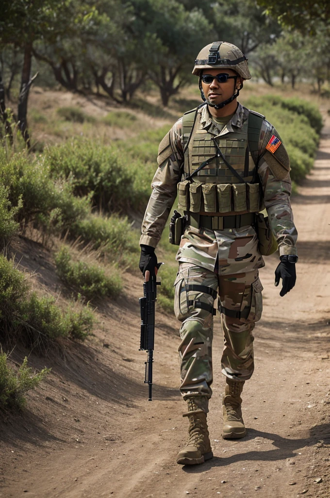 soldado gordo com colete capacete e arma