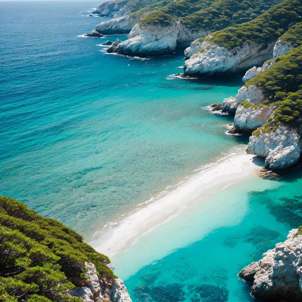 a minimalist shot of the coastline with a perfectly clear ocean