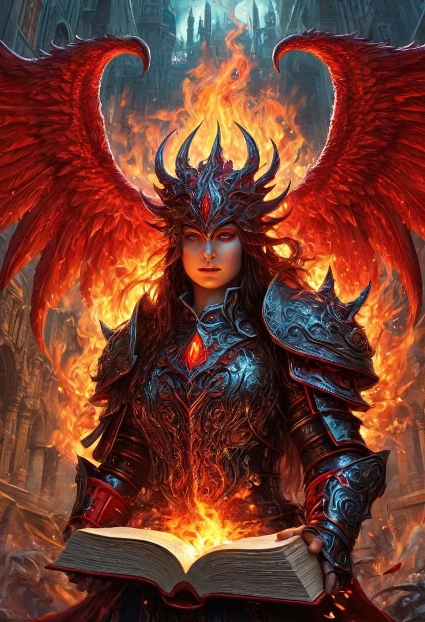 a picture of a book with a red flame on it, may), chaos, chaos magick, manipulation, divine chaos engine, litrpg novel cover, fantasy book illustration, by Lisa Nankivil, warhammer chaos, fantasy book cover, manipulative, fantasy rpg book illustration, chaos!!!, by Jesús Mari Lazkano, by Julius Hatofsky