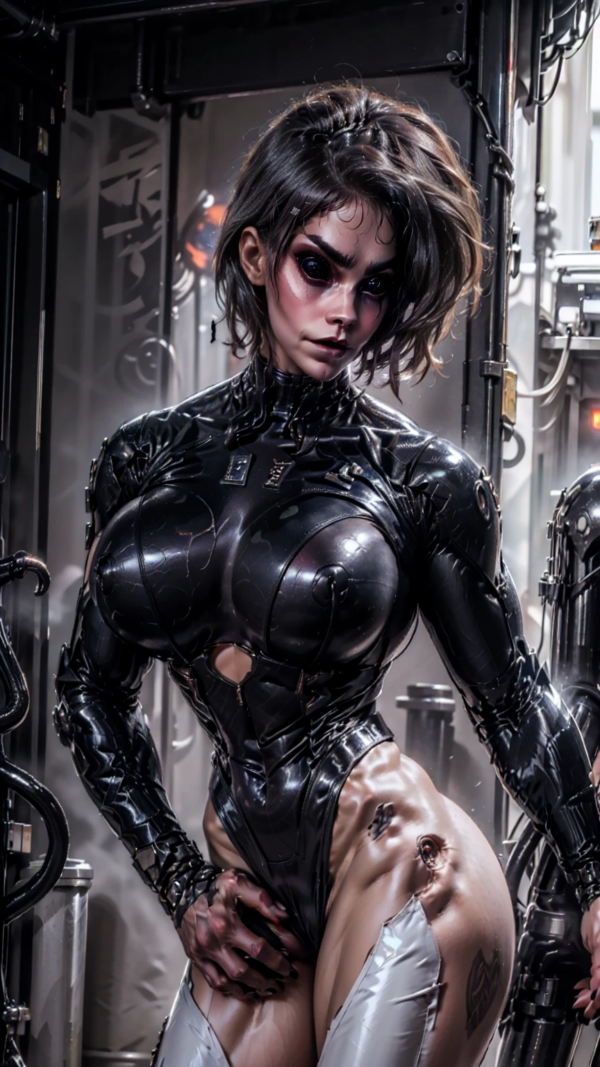 (beautiful girl:1.25), (megan fox:1.25), (young bodybuilder girl wearing cybernetic muscle suit:1.25), (medusa head with tentacles:1.25), carnage muscular physique, seductive face, mouth wide open carnage style, long red hair, perfect muscular body, super skinny legs, sissy, femboy, (carnage style physique), (large fake breasts:1.45)