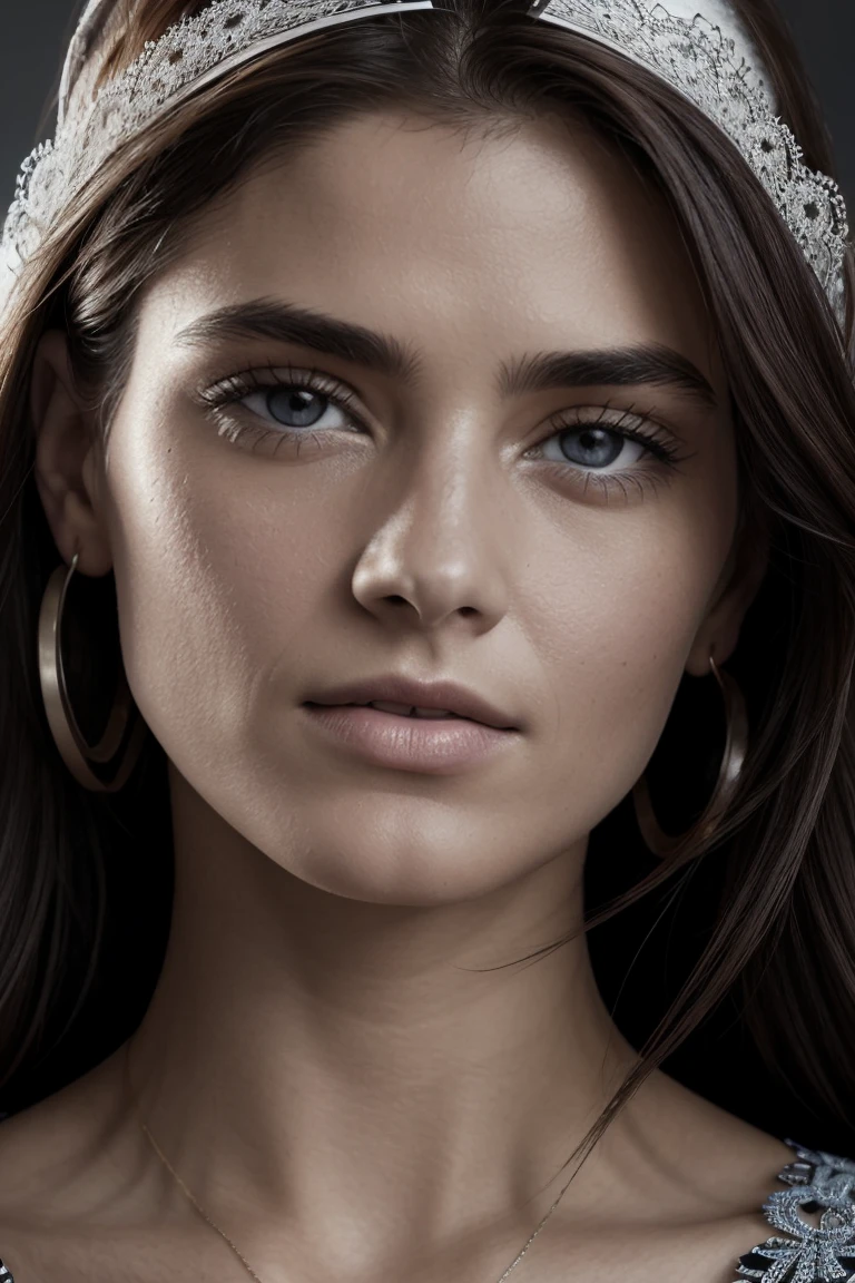 (Editorial photo in close-up D&#39;a 20 yo woman,model, brown-hair, slim russian sweetheart), (freckled:0.8), closed lips, yeux bleus verts, lancer, realistic[:, (grain de film, 25mm, F/1.2, DOF, bokeh, beautiful symmetrical face, des yeux pétillants parfaits, well-defined students, high contrast eyes, Ultra detailed skin,a little freckle, pores on skin, woolly hair, couture de tissu, texture de tissu, grain de bois, Texture de pierre, finely detailed features:1):0.9],tres realistic