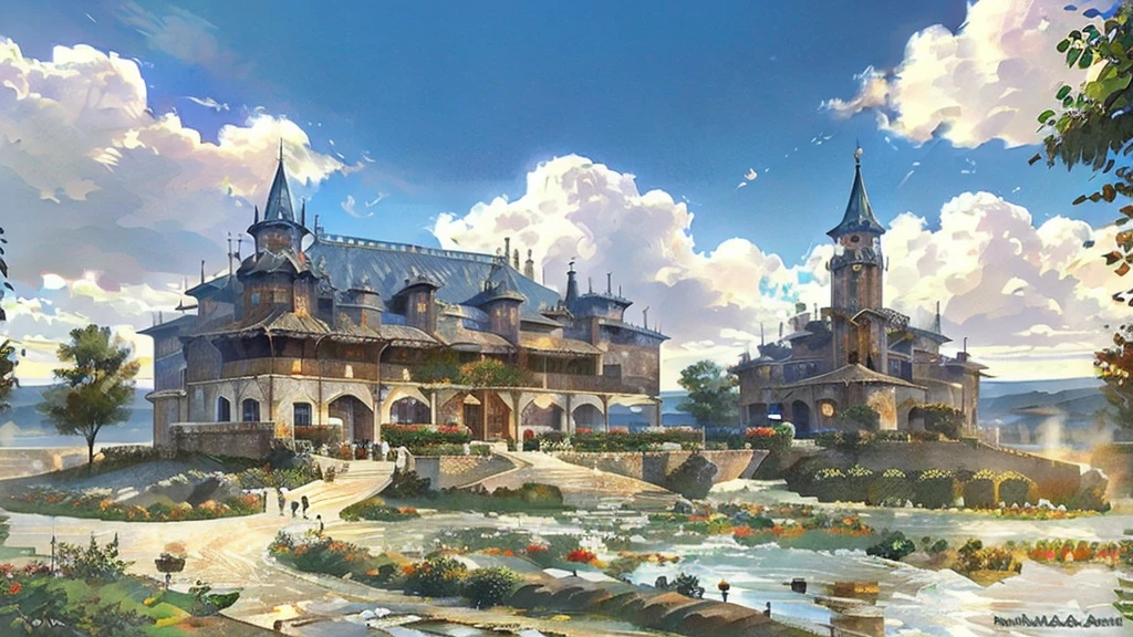 Medieval European style building、Cafe Terrace、countryside、Different world、Peaceful、Cafe Terraceからの風景、Fantasy、High quality