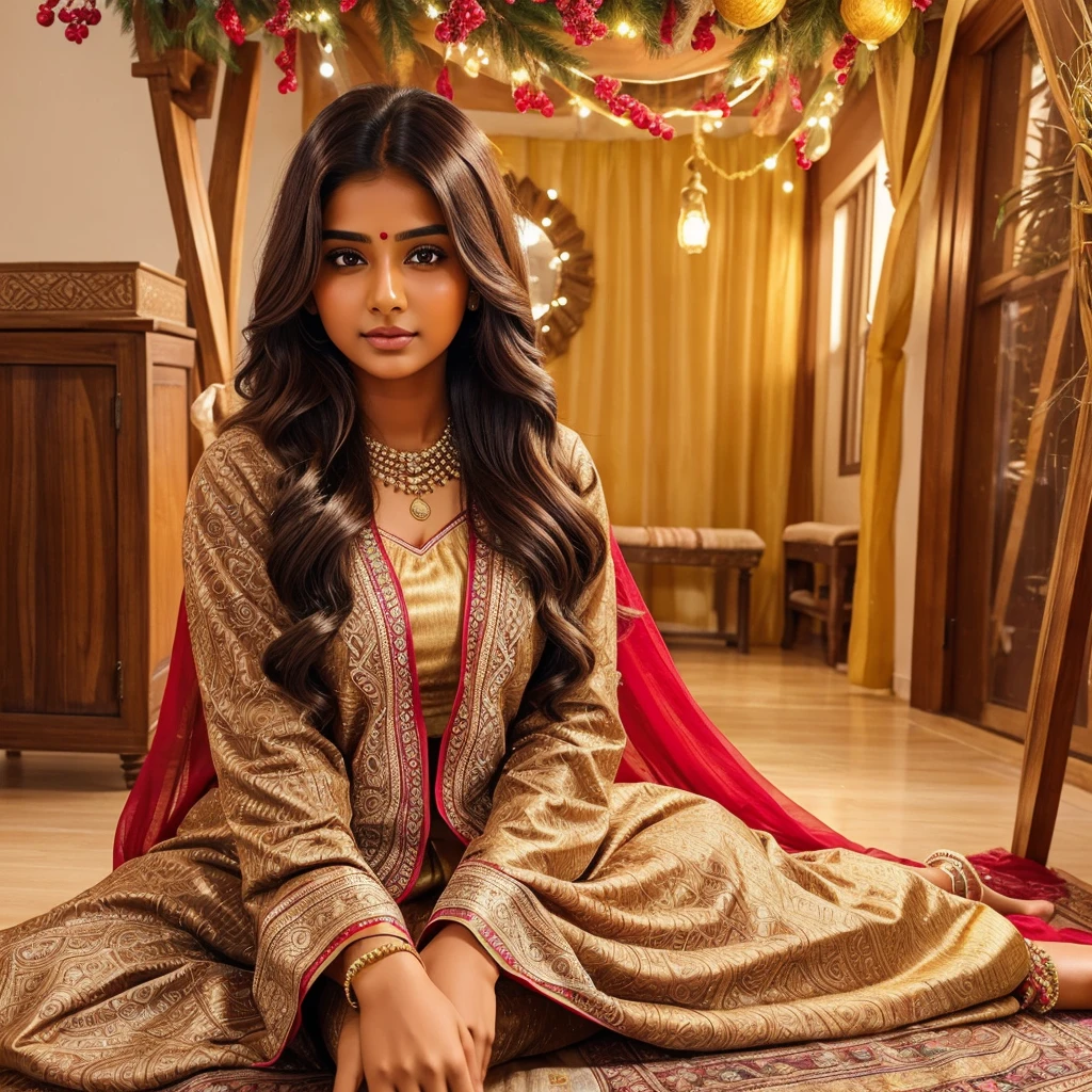 lovely cute young attractive indian girl, brown eyes, gorgeous actress, 23 years old, cute, an Instagram model, long blonde_hair, colorful hair, winter , Indian, wearing salwar-kameez and dupatta
