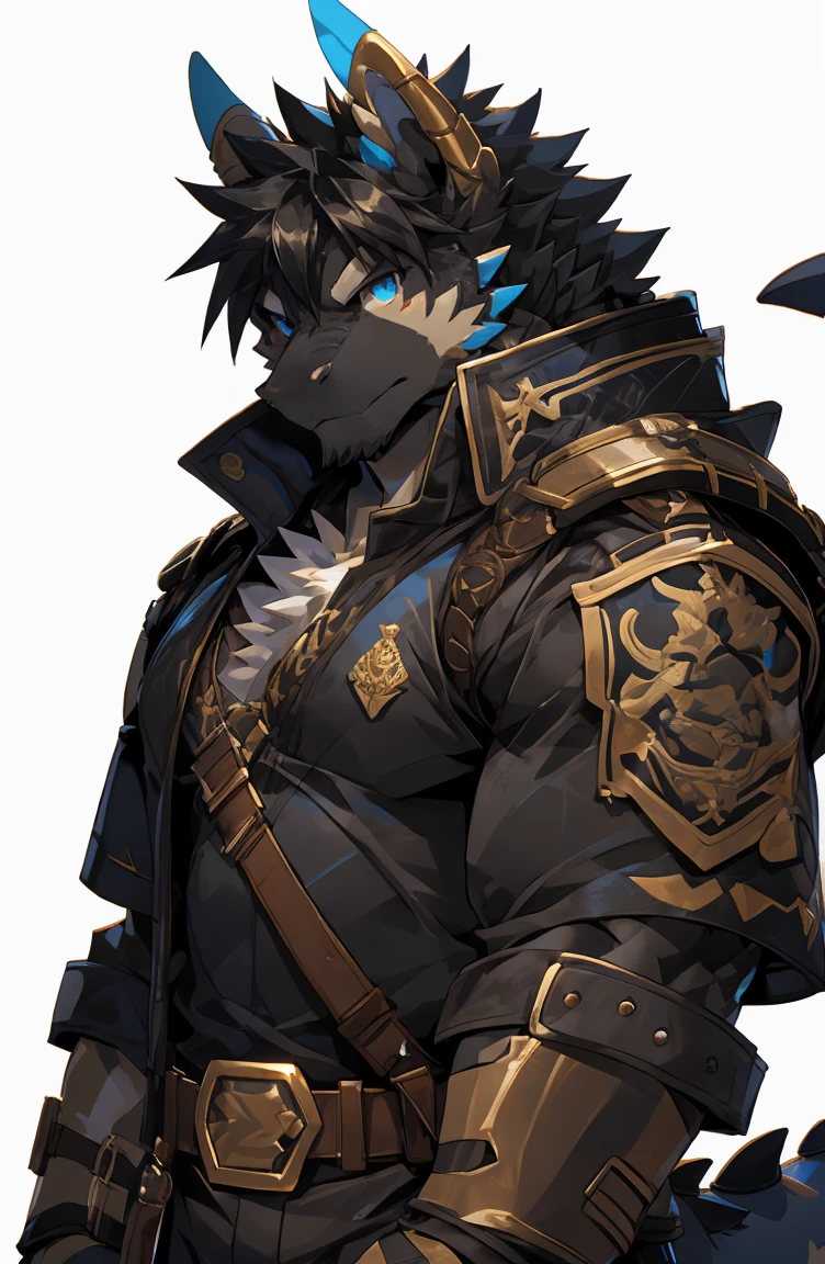 (by sollyz),dragon,white and black body,detail face, detail eyes, detail,male,(naked),pants,furry, short hair,(mercenary)
,blue eyes,black body,black hair,handsome,simple background,
strong,epic,