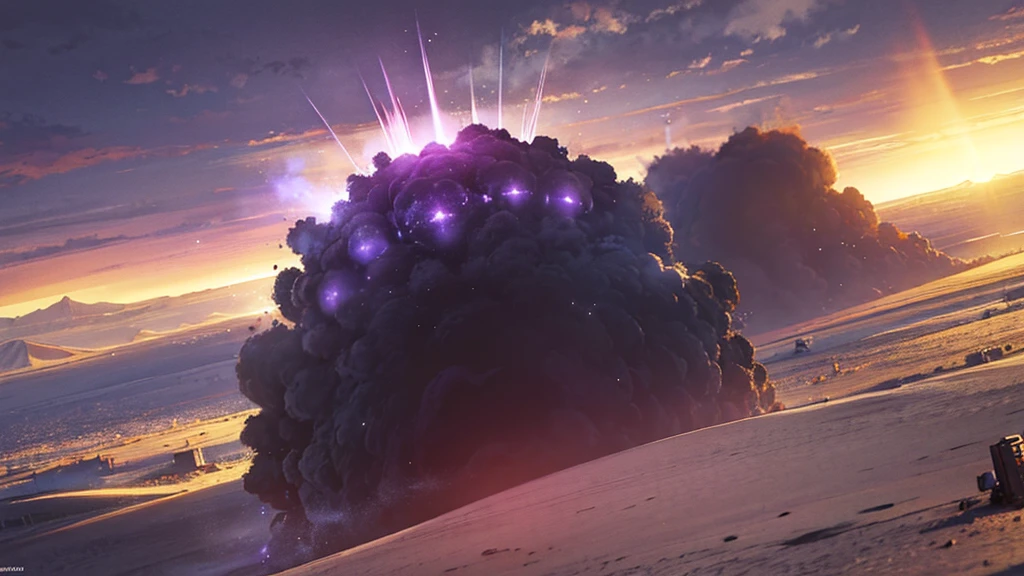 Please help me generate a background image about the nuclear explosion era，The main colors are blue, purple and black，Full of technology，A feeling of time travel