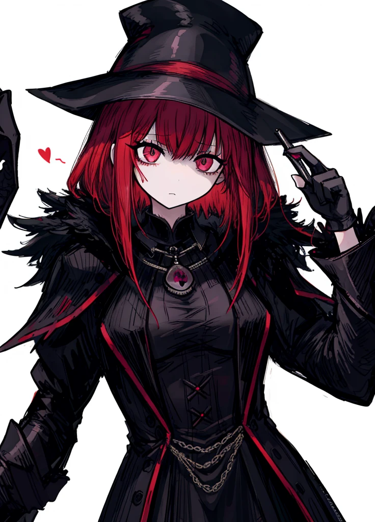 1girl, ruby hair, ruby eyes, plague doctor, necromancer, nice clothes, (high resolution, high detail, best quality) , medium breasts, calm, magic wand