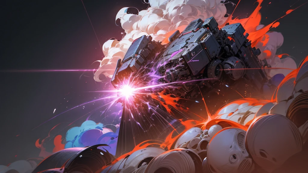 Please help me generate a background image about the nuclear explosion era,The main colors are blue, purple and black,Full of technology,A feeling of time travel