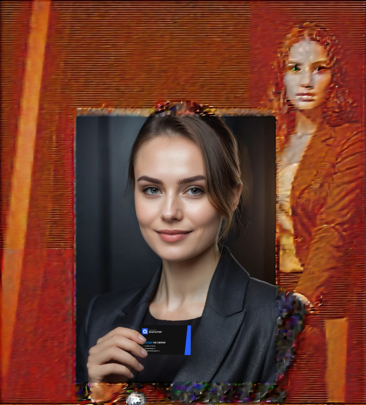 a female accountant, elegant business attire, serious expression, dark studio background, dramatic lighting, cinematic composition, detailed facial features, photorealistic, 8k, best quality, intricate details, cinematic lighting, strong chiaroscuro, warm color tones, moody atmosphere, professional portrait photography