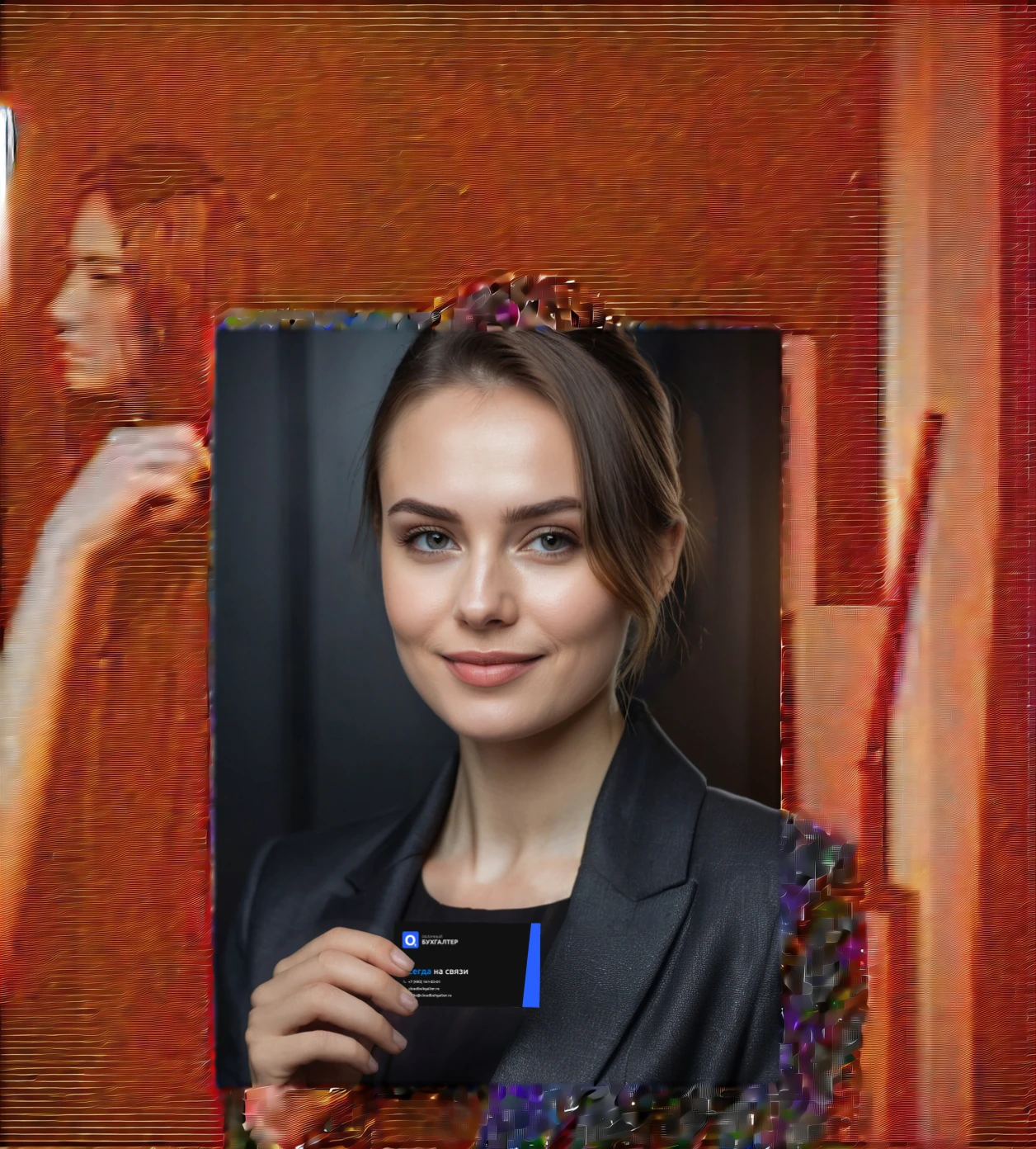 a female accountant, elegant business attire, serious expression, dark studio background, dramatic lighting, cinematic composition, detailed facial features, photorealistic, 8k, best quality, intricate details, cinematic lighting, strong chiaroscuro, warm color tones, moody atmosphere, professional portrait photography