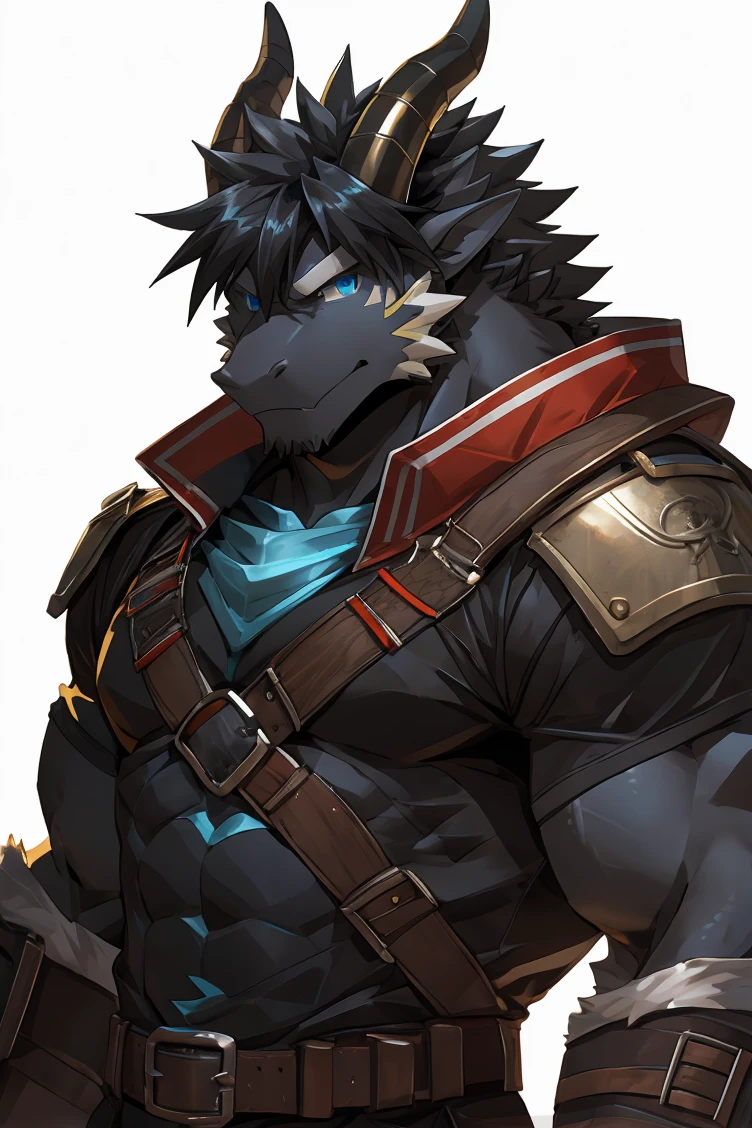 (by sollyz),dragon,white and black body,detail face, detail eyes, detail,male,(naked),pants,furry, short hair,(mercenary)
,blue eyes,black body,black hair,handsome,simple background,
strong,epic,