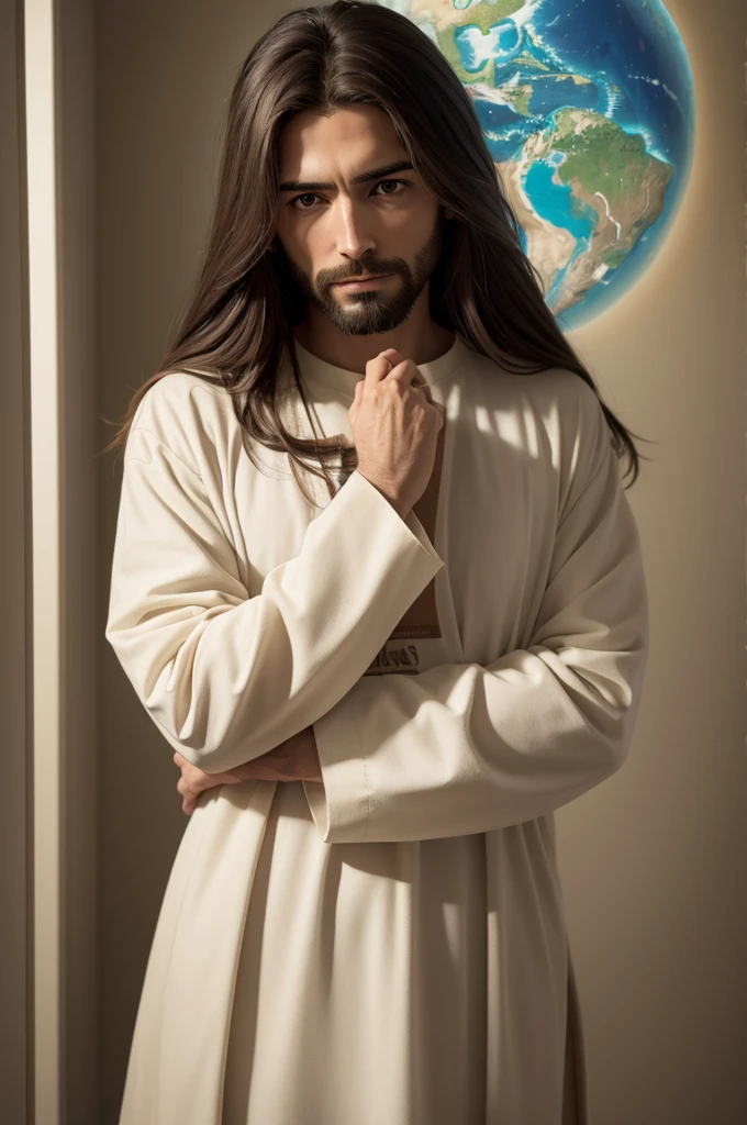 jesus, looking at planet earth, image of tenderness, compassion, Christ, tails
