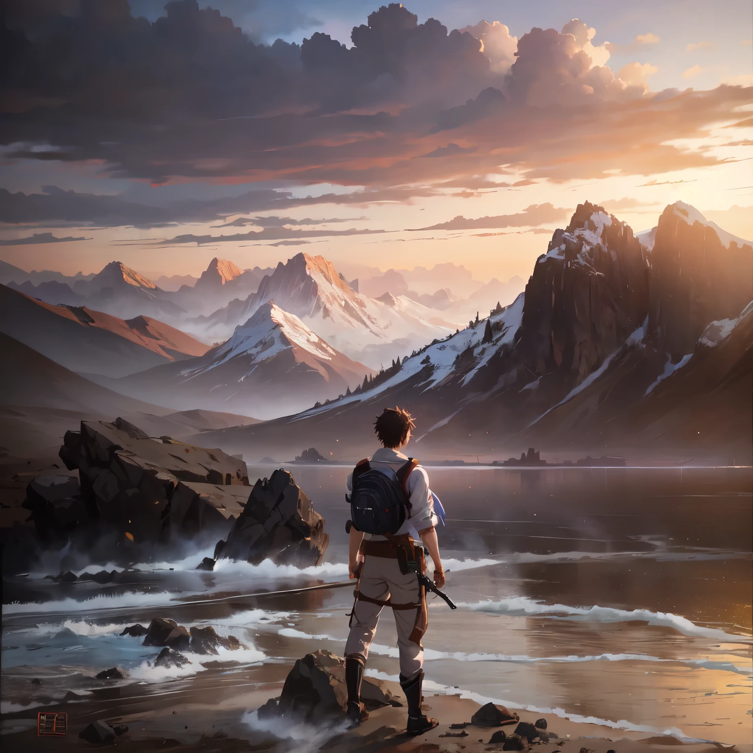 Anime realistic, 1man, standing back