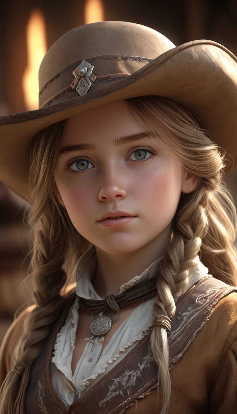 Hyper Realistic 1girl in Old West Clothing, Fantasy Art, Photorealistic, Dynamic Lighting, Artstation, Highly Detailed Face, 4K, Award Winning,