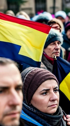 A group of Ukrainians gathered focus on the face