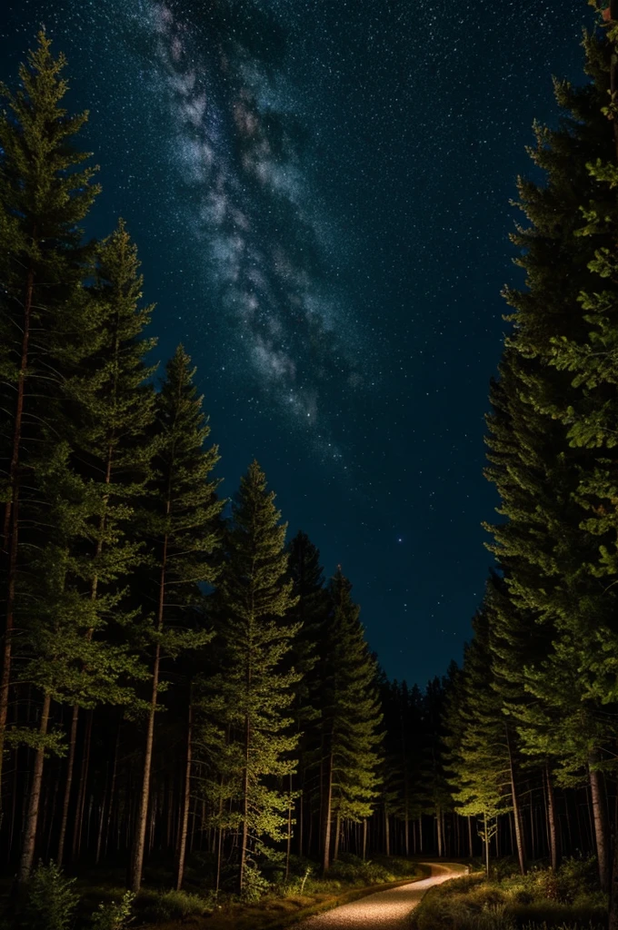 Forest path in the galaxy night
