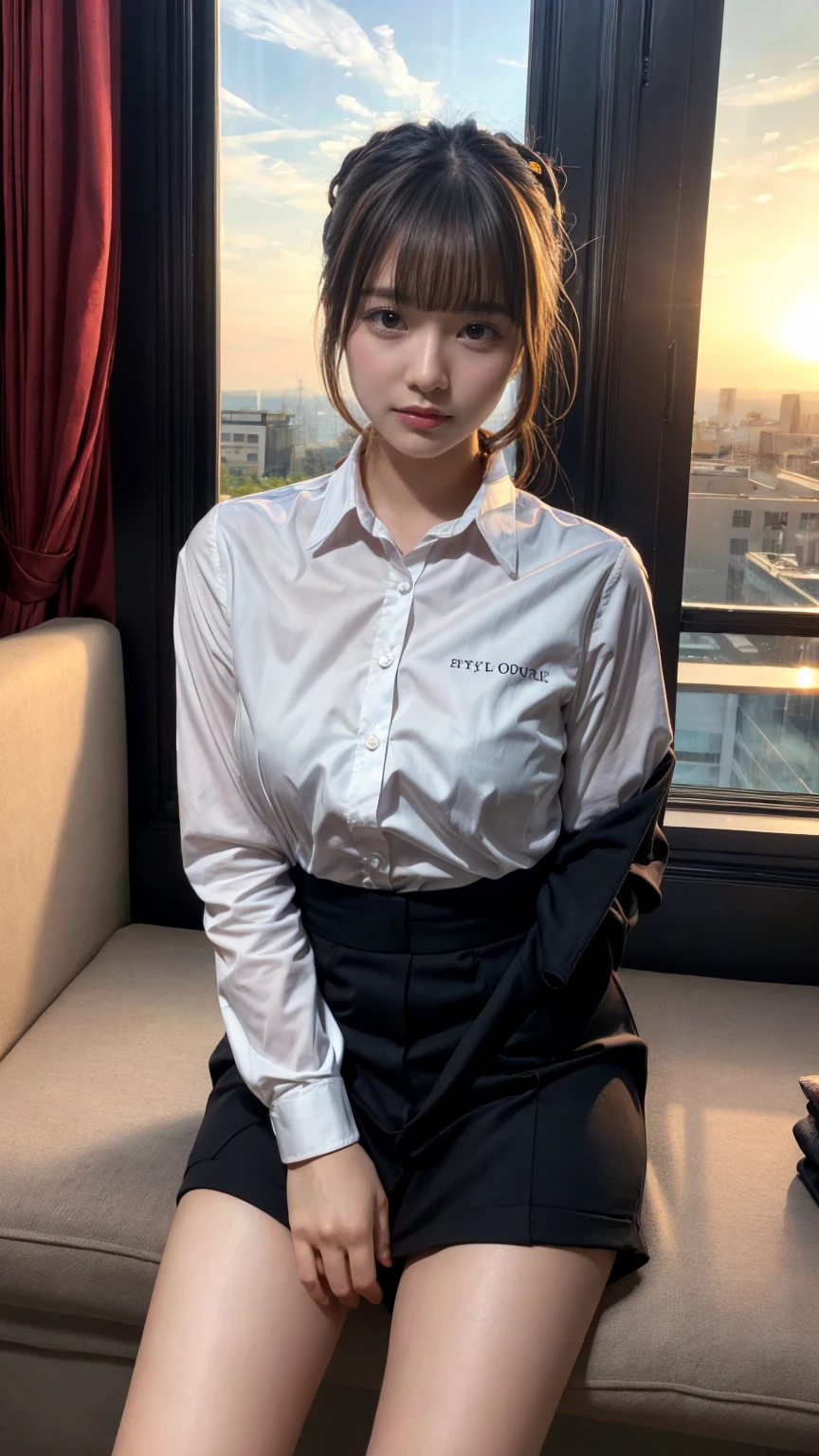 Korean 、summer shirt、Tight shirt、Ribbon Ties、skirt by the、schools、stairs at school、chest lifting pose、Emphasis on the chest、Slender and large、8K raw photos、A high resolution、18-year-old Korean、embarrassing looking、very large round breasts、Beautiful eyes finely detailed、long eyelasher、beautiful double eyelid、eye shadows、eyeline、slender eyes、Elongated eye shape、Sanpaku eyes、beautiful and thin legs、Beautiful slender thighs、Random Shorthair、Tie your hair behind your head、耳Nipple Ring、Light brown hair、(Wear pantyhose)、Hold your knees,short hair, fishnet stocking