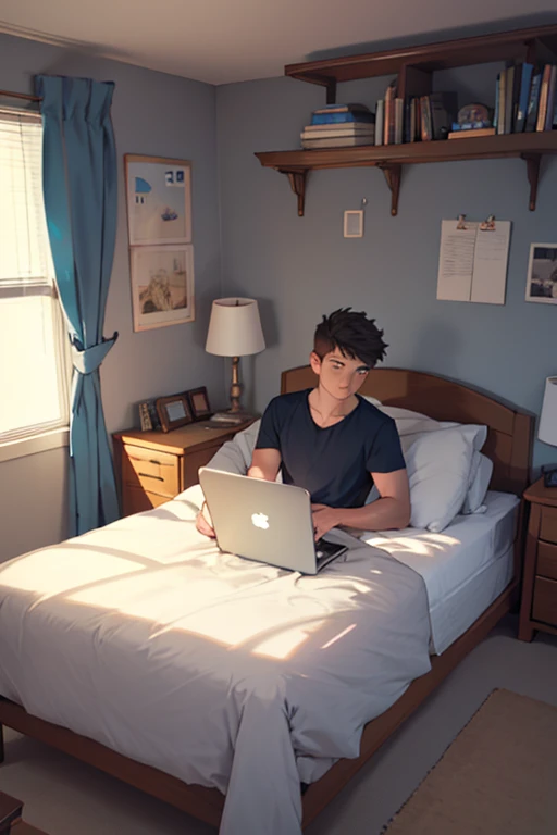 Nathanael in his room, browsing not Facebook.