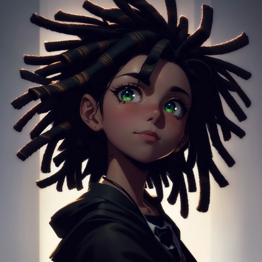 ((masterpiece, best quality, highres, UHD, perfect pixel, depth of field, 4k, RTX, HDR))), 1girl, single, solo, beautiful anime girl, beautiful artstyle, anime character, ((long hair, bangs, brown hair, curly hair:0.8)), ((green eyes:1.4, rounded eyes, beautiful eyelashes, realistic eyes)), ((detailed face, blushing:1.2)), ((smooth texture:0.75, realistic texture:0.65, photorealistic:1.1, anime CG style)), medium breasts, dynamic angle, perfect body, ((portrait, pov)), ((red bowtie, , black jacket, open jacket, brown cardigan, white shirt, black skirt, plaid skirt)), smile, amusement park