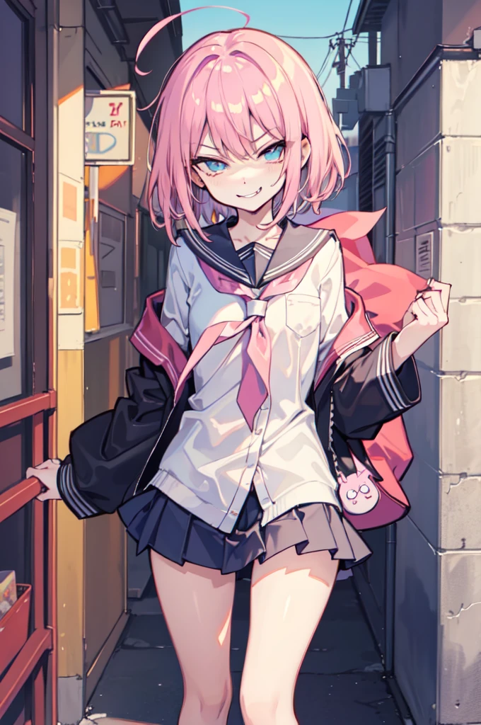 (??????:1.2), (ideal:1.1), (perfection:1.1), (highest quality:1.2), (best quality:1.2), ?????? style, (alley:1.1), 1girl, (sexy body:1.1), (evil smirk:1.1), (loli:0.9), slutty, (school uniform:1.1), detailed body, sexy thighs, small breasts, short hair, high quality eyes, 4K, highest quality resolution, best quality resolution, best quality upscale, niji