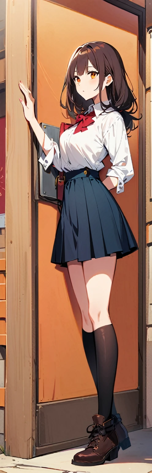 (masterpiece, Highest quality:1.2), One girl, alone,Are standing_Split, 
Yuki mandarin orange, Brown eyes, Brown Hair, hair ornaments,Long Hair,Green Check Skirt, Sainan High , , White shirt, Yellow sweater vest,No panties

