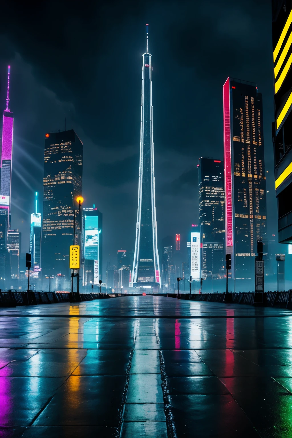 ((meilleure qualité)), (détaillé), ville cyberpunk, Futuriste, forte pluie, 8k, Fond d'écran animé 8K, absurdes, ultra-tranchant, nuit, Rues de la ville, Japon, ambiance neon mauve, gouttes de pluie, corps trempé de pluie