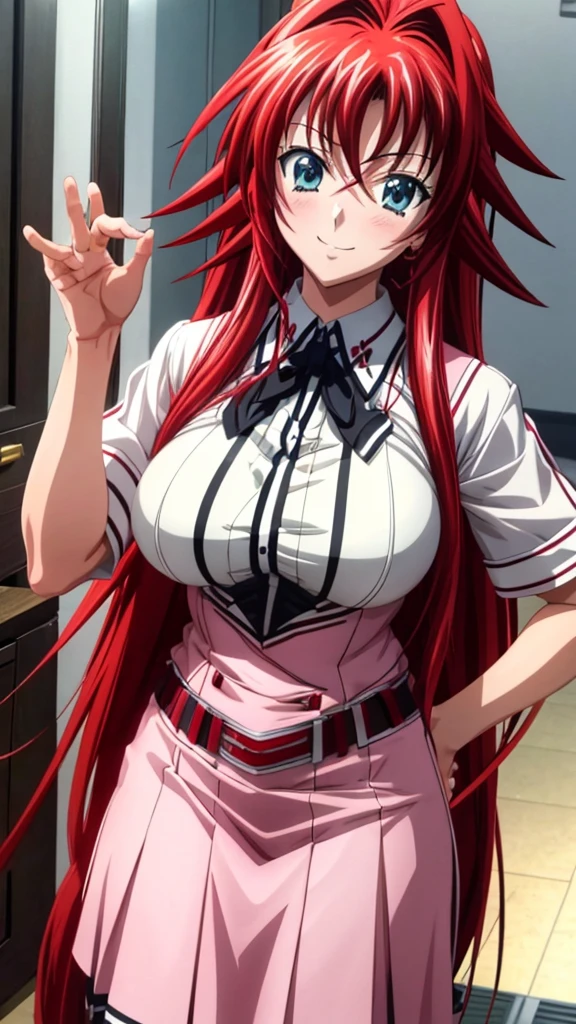 rias gremory wearing a high school japanese uniform