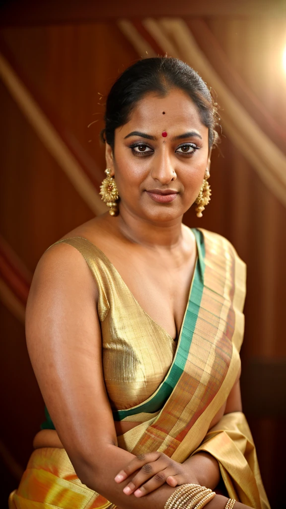 Foto RAW, photorealistic, photography, full body shot, 50 years old Woman, master shot, perfect eyes, goddess like beauty, pierced eyes, perfect thick chubby mallu Desi aunty bhabhi, Wearing a Stanapatta, a chest-band.Saree model, model Photography, Indian saree shoot, Indian traditional wear advertising photography, traditional wear brand shoot, face of Indian actress Sonakshi Sinha, masterpiece, realistic, realism, incredible details, pleasure, photorealism, detailed skin, skin pores, high contrast, photorealistic Artstation 8k HD digital art trend of high definition and detailed realistic skin texture, ultra detail, realistic skin texture, armature, best quality, ultra high definition, (photorealistic:1.4),, high resolution, detail, raw photo, sweat, Re sharp, by Lee Jefferies Nikon D850 Film Stock Photo 4 Kodak Portra 400 Camera F1.6 Lens Rich Color Ultra Real Realistic Realistic Textures Dramatic Lighting Unreal Engine Trending at Art Station Cinestill 800,(pele altamente detalhada: 1.2), 8k UHD, DSLR, soft-lighting, alta qualidade, grain of film, Fujifilm XT3,she didn't like to wear blouse or bra, she is happy to wear only saree, she hates blouse or bra, detailed hairy armpits, hyper realistic skin, skin pores, sweat, veins, short hairs on armpit, stubble armpits, hyper realistic hairy armpits, low waist saree,
