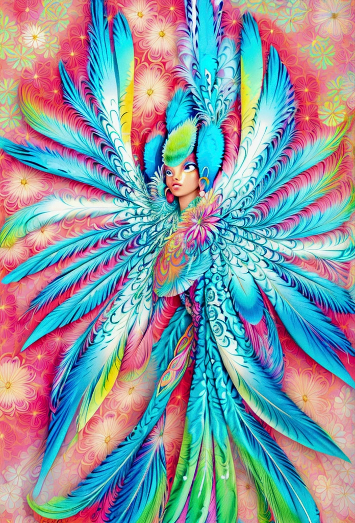 (​masterpiece, top quality, best quality, offcial art, beautiful and aesthetic:1.2), (1 girl:1.3), extremely detail,(Fractal Art:1.1),(colorful:1.1)(Floral:1.3),Highest level of detail,(zentangle:1.2), (dynamic pose), (abstract background:1.3), (shiny skin), (many colors:1.4), ,(ear rings), (plumage:1.5) , (flamethrower:1.3),red background,phoenix dress,